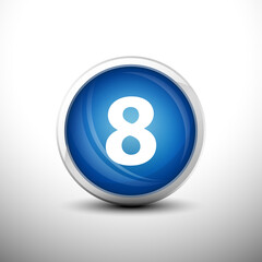 Number 8 in 3D Shiny Blue Keys for web Icons, Education Icons and Number Icons. Vector Illustration