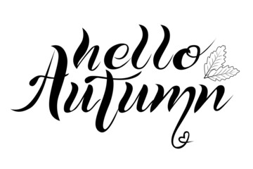 Hello autumn lettering. Handwritten inscription. Vector