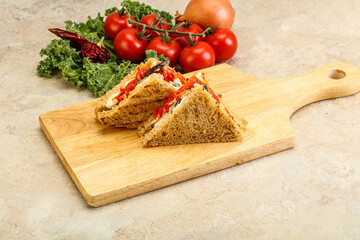 Club sandwich with eggplant and cheese