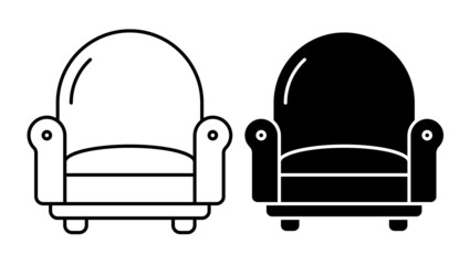 Linear icon. Cozy home chair for watching TV and relaxing at home after work. Furniture. Simple black and white vector isolated on white background