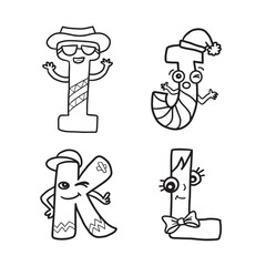 ABC Funny Alphabet coloring for kids. Cute alphabet fonts freehand style. Doodle alphabet for coloring book or greeting card.