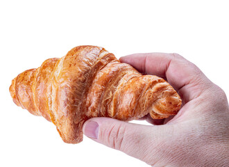 croissant in hand isolated on white background