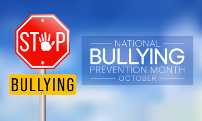 National Bullying prevention month is observed every year in October, to focus and raise awareness on bullying. Vector illustration