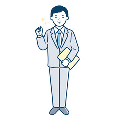 ガッツポーズをするビジネスマン／全身