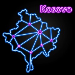 Kosovo neon map, isolated vector illustration.
