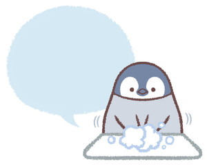 手を洗うペンギンヒナとフキダシ
