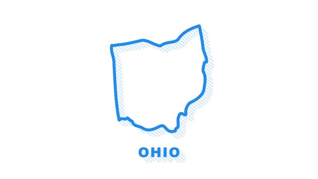 Line animated map showing the state of Ohio from the united state of america. Motion graphics.
