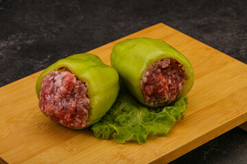 Raw stuffed bell pepper with meat