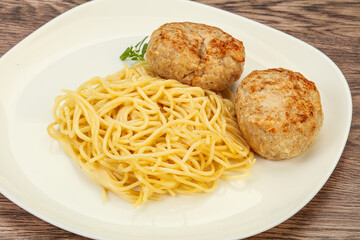 Spaghetti with homemade chicken cutlet