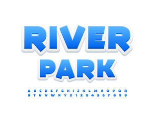 Vector creative emblem River Park. Blue and White modern Font. Set of Alphabet Letters and Numbers