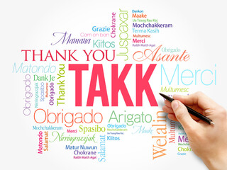 Takk (Thank You in Icelandic) Word Cloud in different languages