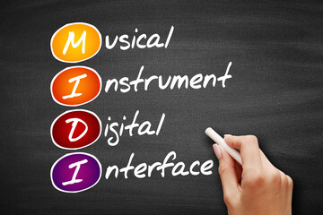MIDI - Musical Instrument Digital Interface acronym, concept on blackboard
