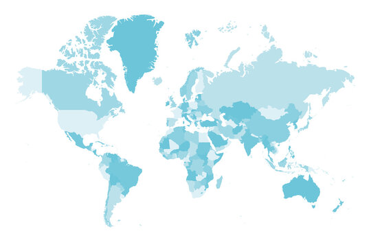 Map Of World. Mercator Projection. High Detailed Political Map Of Countries And Dependent Territories. Simple Flat Vector Illustration