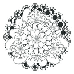 Printable Doodle flowers in monochrome for coloring page, cover, wedding invitation, greeting card, wall art isolated on white background. Hand drawn sketch for an adult anti stress coloring page.