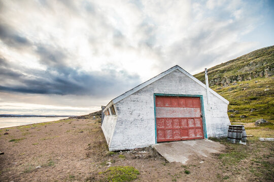 Old boat house on the shores of Iqualuit, Canada.