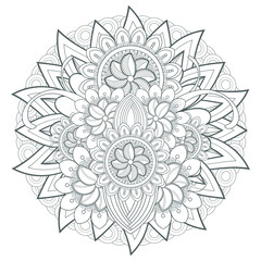 Printable Doodle flowers in monochrome for coloring page, cover, wedding invitation, greeting card, wall art isolated on white background. Hand drawn sketch for an adult anti stress coloring page.