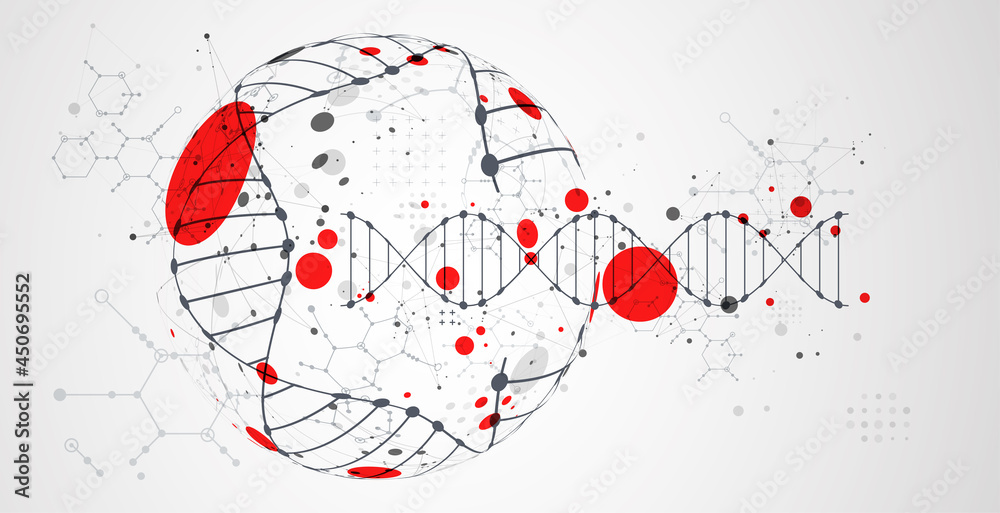 Poster abstract futuristic background for design works..science template, wallpaper or banner with a dna mo