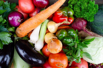 an abundance of fresh vegetables. farm harvest top view