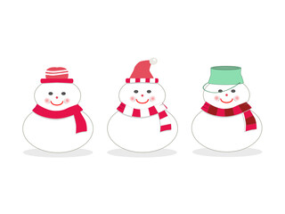 Baby Snowman isolated, Christmas snow doll with red hat and scarf on white  background vector illustration - Vector