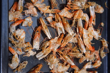 dried prawn skin in a pan