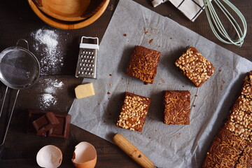 chocolate brownies slices on the table 