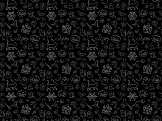 ハロウィンの落書き風パターン背景　Halloween graffiti seamless pattern background