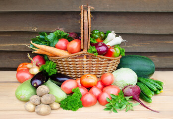 basket of fresh farm vegetables. vegetables from your garden