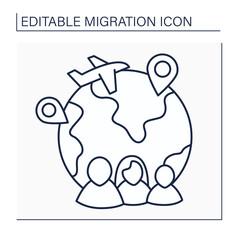 Family migration line icon. Migrate due to new or established family ties. Reunification with family members who migrated earlier. Migration concept. Isolated vector illustration. Editable stroke