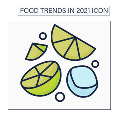 Hard seltzer color icon.Alcohol cocktail with lemon and ice. Refresh. Food trends concept. Isolated vector illustration