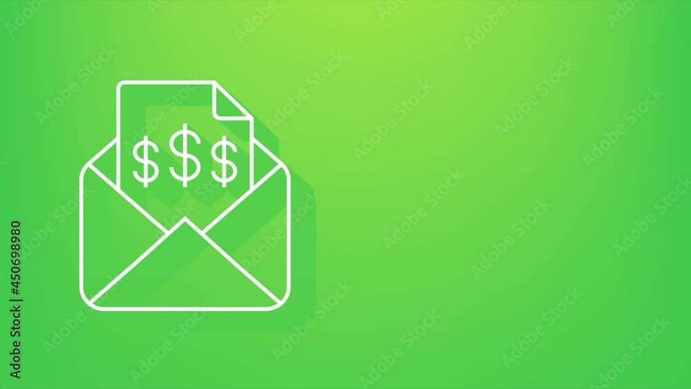 Sticker Invoice icon , email message received with bill document, flat style open envelope with invoice paper blank. Motion graphics.