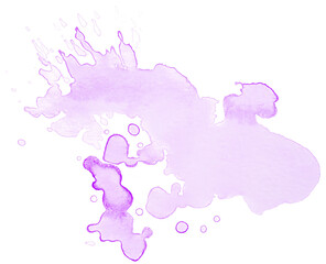 Watercolor spot light magenta with paint splashes on paper. Isolated element for design.