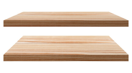 Wooden shelves on isolated white background.