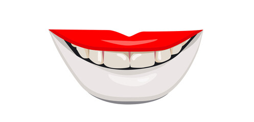 Fototapeta na wymiar Indonesia flag on the lips. Smiling woman with white teeth. Vector illustration.