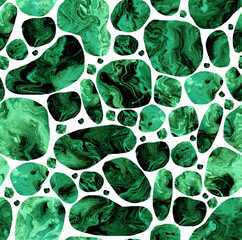 Seamless pattern with malachite stone. Mineral. Green, black, white color. Design for wrapping, fabric, textile, scrapbooking paper, home decoration. 