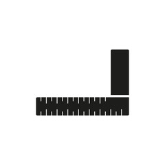 Fototapeta na wymiar Engineer corner ruler icon. Measure work tool black silhouette. Vector isolated on white