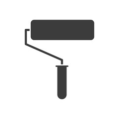 Paint roller icon. Black silhouette repair and built work tool. Vector isolated on white.	