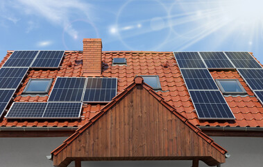Solar panesl or photovoltaic plant on the roof of a house
