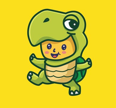 Cute cartoon baby turtle mascot tery to walking for first step. animal flat style illustration icon premium vector logo mascot suitable for web design banner character
