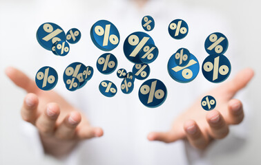  touching sales icons with a as 3D rendering