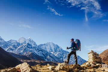 Hiking in Himalaya mountains. Travel sport lifestyle concept