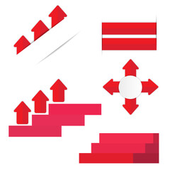 Red paper arrows with shadow stickers and steps