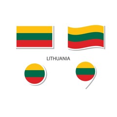 Lithuania flag logo icon set, rectangle flat icons, circular shape, marker with flags.