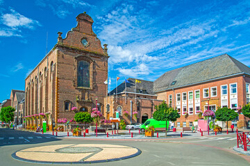 Wavre or Waver, Belgium, city in Brabant Walloon province, view of the town hall (ancient monastery) - obrazy, fototapety, plakaty