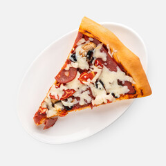 fresh pizza with sausage on a white background