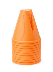 Stack of orange plastic safety traffic cone