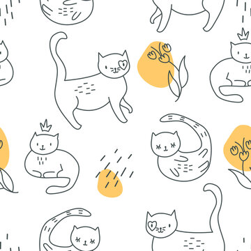 Outline vector cat pattern on a white background.