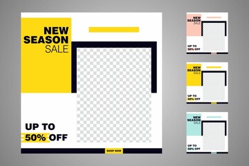New set of editable minimal banner templates. Suitable for social media posts and web or internet ads. Vector illustration with photo college.