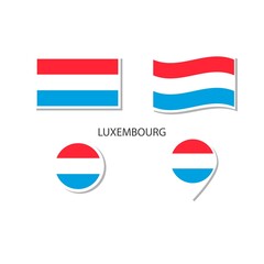 Luxembourg flag logo icon set, rectangle flat icons, circular shape, marker with flags.