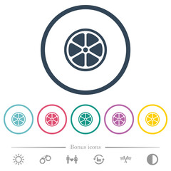 Lemon slice solid flat color icons in round outlines