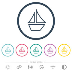 Sailboat outline flat color icons in round outlines